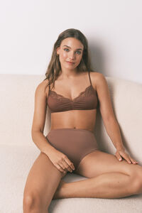 Women'secret Panty alta clásica de microfibra marrón