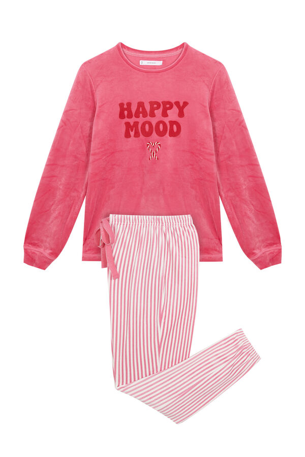 Womensecret Pijama larga terciopelo rayas rosa rosa