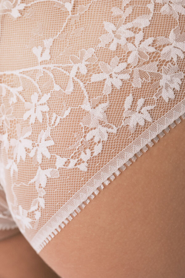 Women'secret Panty clásica de encaje de lurex blanco blanco