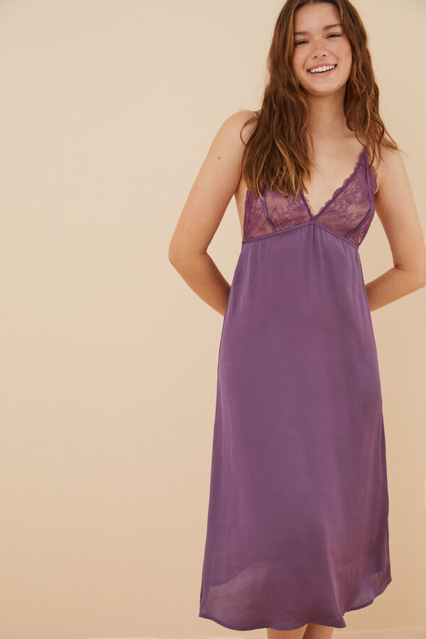 Womensecret Camisón midi satín encaje morado morado/lila