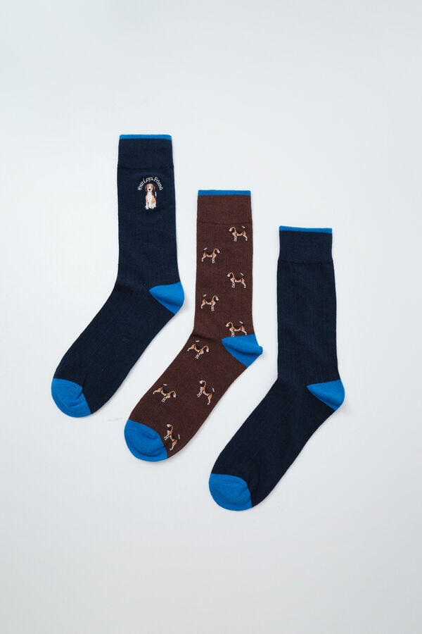 Women'secret Pack 3 calcetines lisos perros estampado