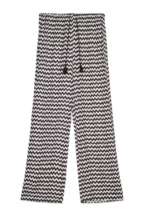 Women'secret Pantalón largo de viscosa con estampado ikat negro