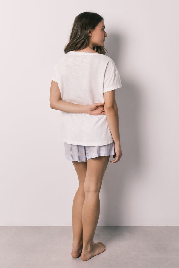 Women'secret Pijama corta de algod&oacute;n y viscosa a rayas marfil