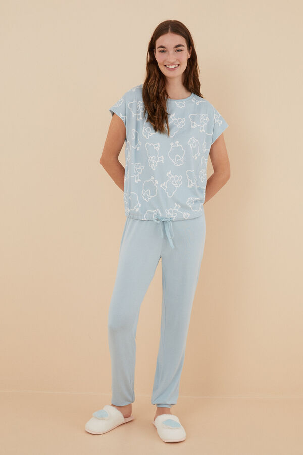Womensecret Pijama manga corta ovejas tejido cálido azul azul