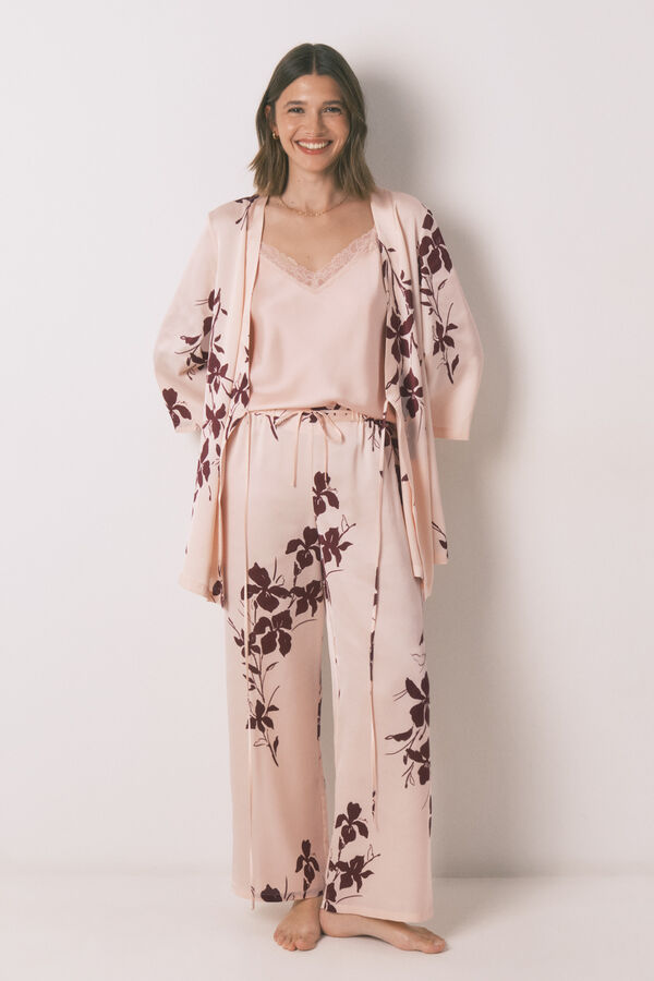Womensecret Conjunto floral de satén rosa de 3 piezas rosa