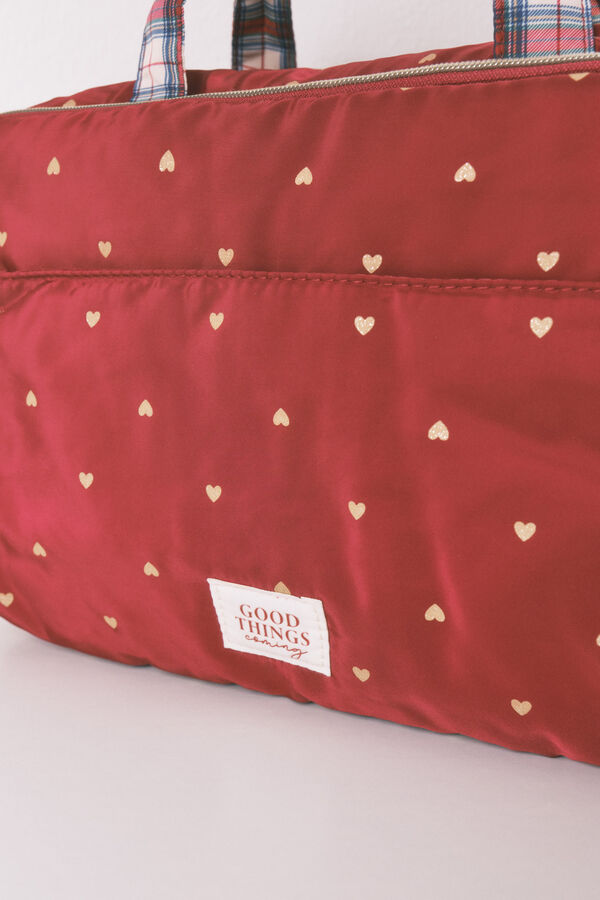 Women'secret Neceser grande de nailon rojo con estampado de corazones rojo