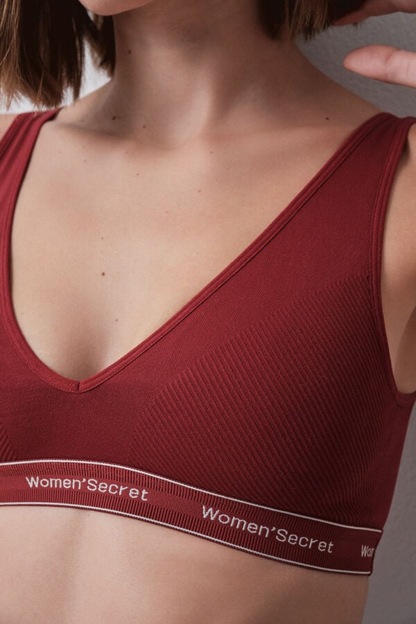 Women'secret Brasier halter de microfibra con logo rojo FANTASTIC p&uacute;rpura