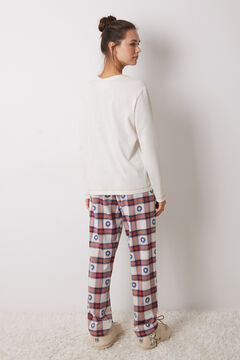 Womensecret Pijama larga 100% algodón cuadros Snoopy café