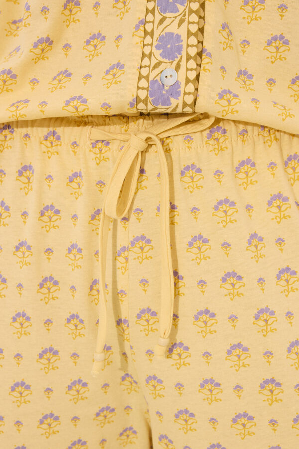 Womensecret Pijama estampado de flores amarillas 100% algodón estampado