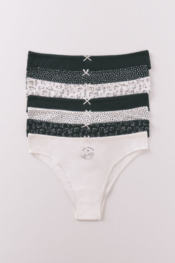 Women'secret Pack de 7 panties brasileñas con gatitos multicolor estampado