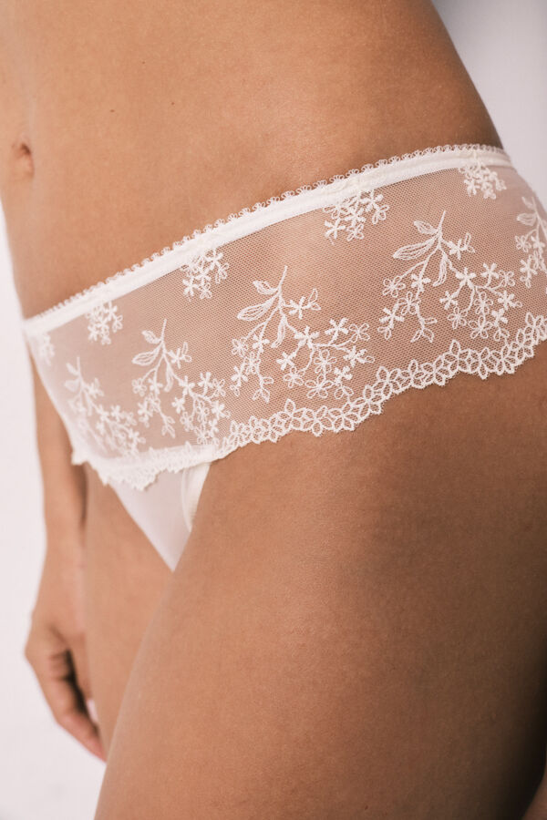 Women'secret Panty brasile&ntilde;o ancho de encaje blanco marfil