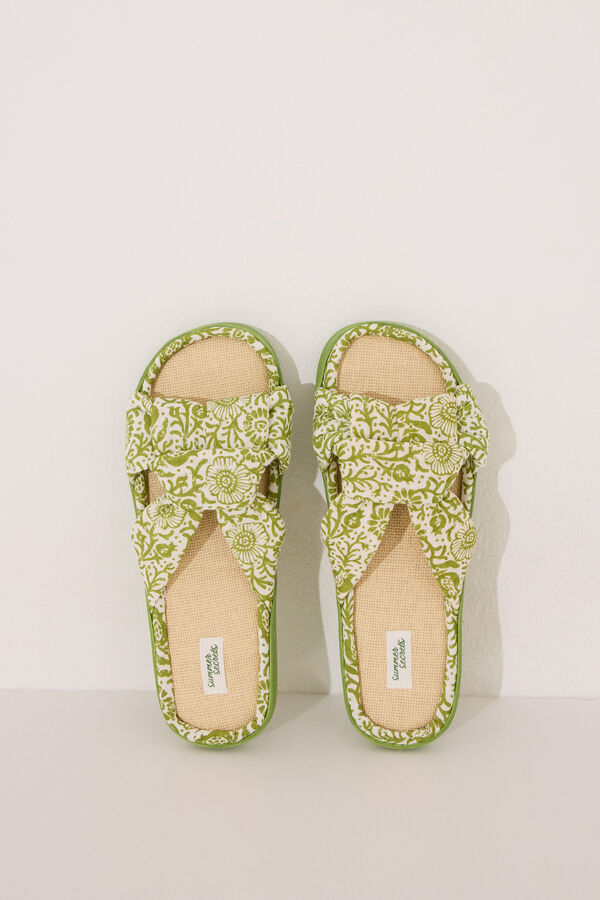 Womensecret Pantuflas para casa con parte superior anudada de rafia verde verde