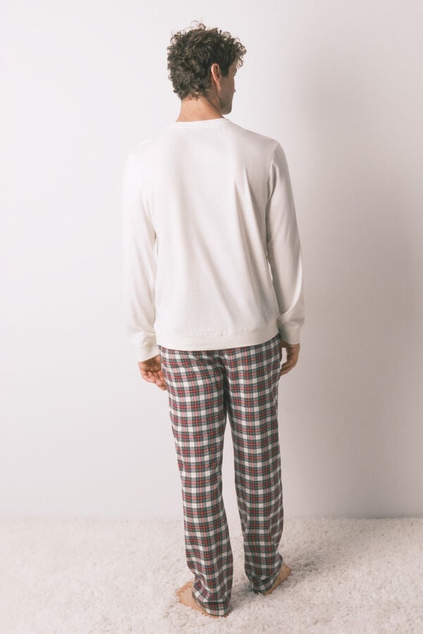 Women'secret Pijama de hombre largo 100% algod&oacute;n cuadros marfil