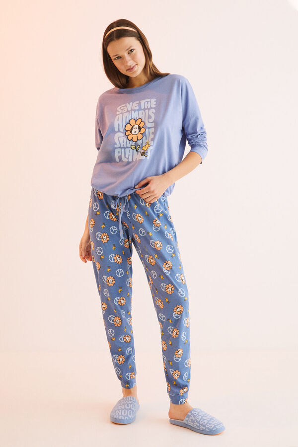 Womensecret Pijama larga 100% algodón Snoopy azul azul