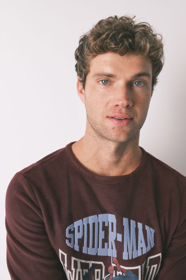 Women'secret Pijama larga de forro polar forro polar rojo de Spiderman para hombre púrpura