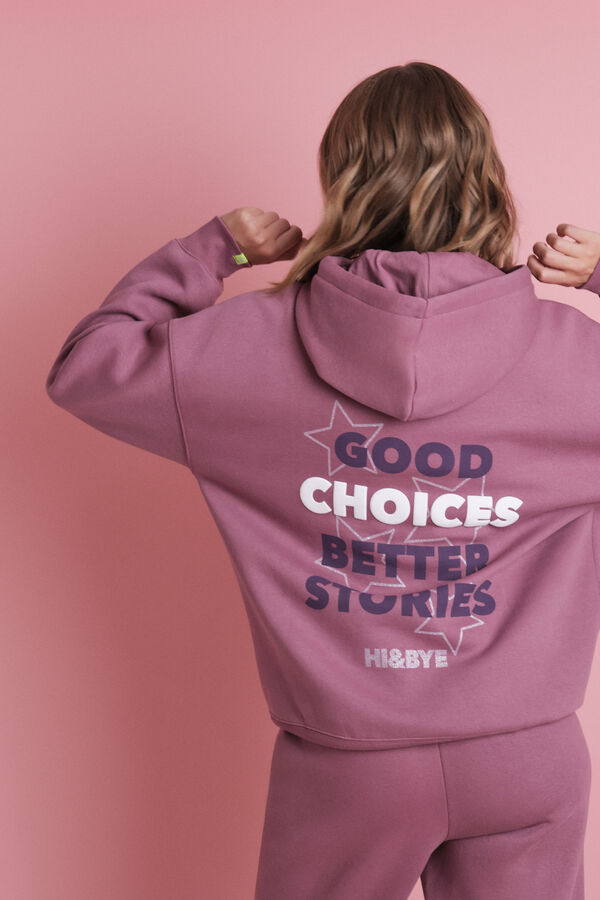 HI&BYE Sudadera con capucha rosa y logo rosa