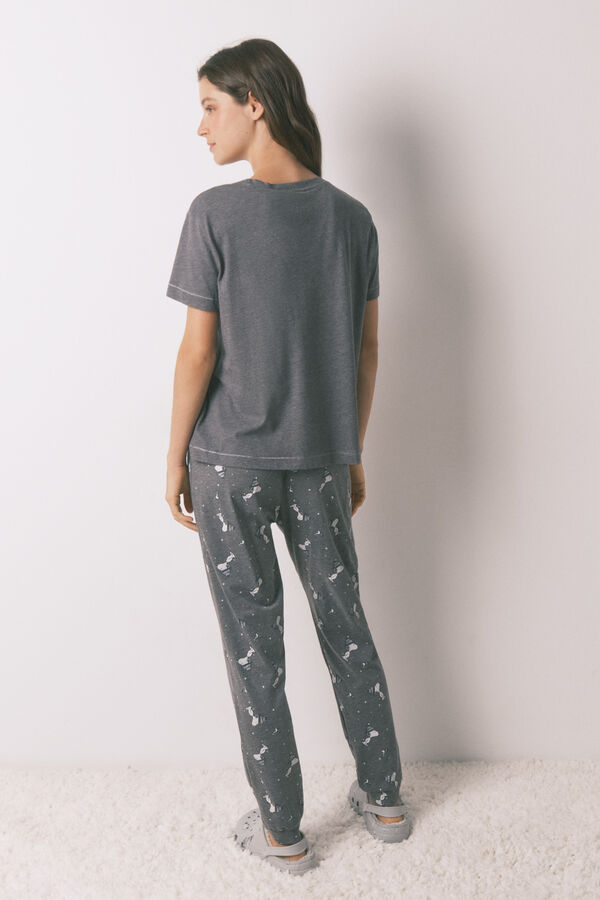 Women'secret Pijama larga de Snoopy 100% algod&oacute;n de manga corta y larga gris