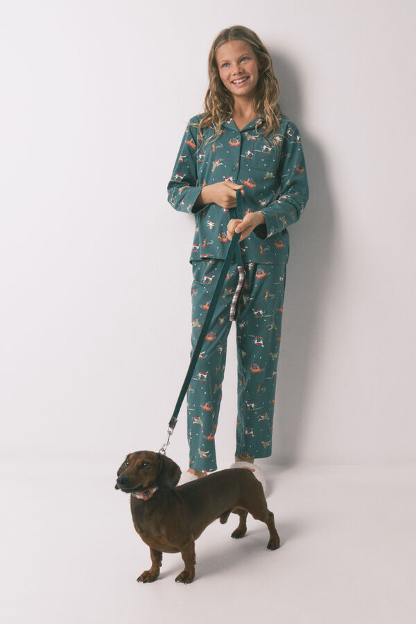 Women'secret Pijama infantil con perritos 100% algodón verde