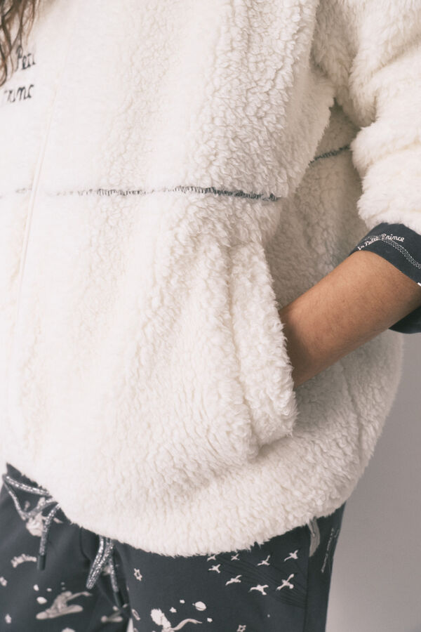 Women'secret Bata corta estampado El Principito de sherpa blanca blanco