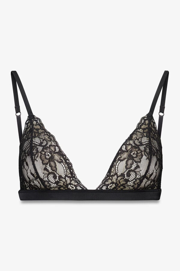 Women'secret Brasier triangular NATURAL encaje negro brillo negro