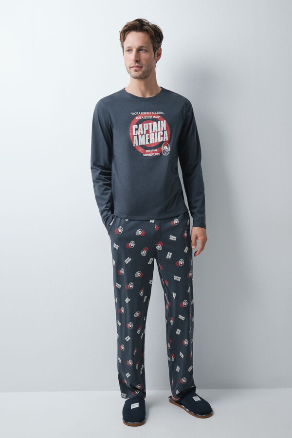 Women'secret Pijama larga de algod&oacute;n Capit&aacute;n Am&eacute;rica gris