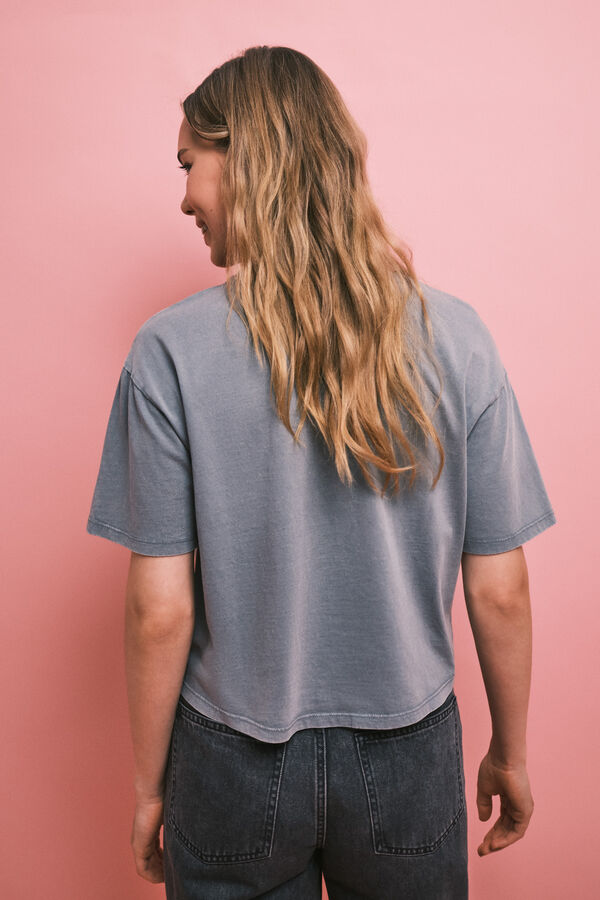 HI&BYE Playera manga corta de algod&oacute;n gris gris