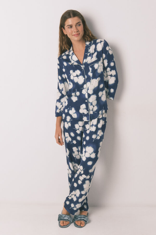 Womensecret Pijama camisera largo de viscosa con estampado floral azul estampado