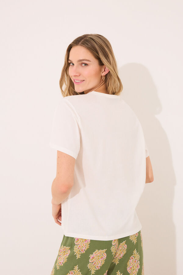 Womensecret Playera manga corta 100% algodón "verduras" marfil