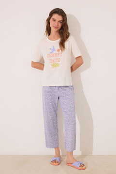 Womensecret Pijama capri 100% algodón flores blancas marfil