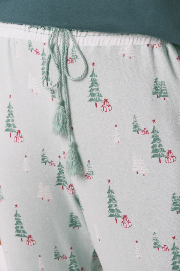 Women'secret Pantalón largo de tejido con estampado navidad verde