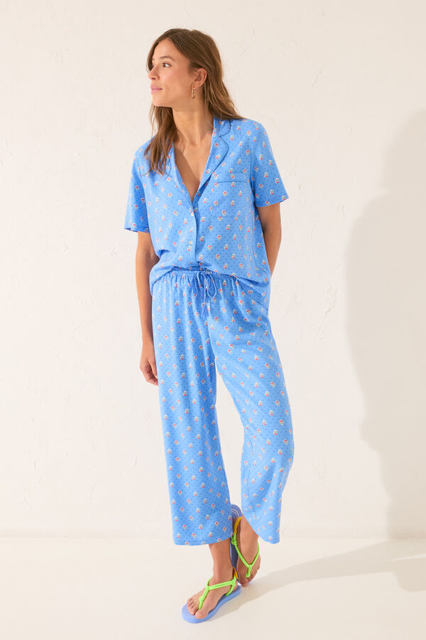 Womensecret Pijama camisera Capri de viscosa azul estampado