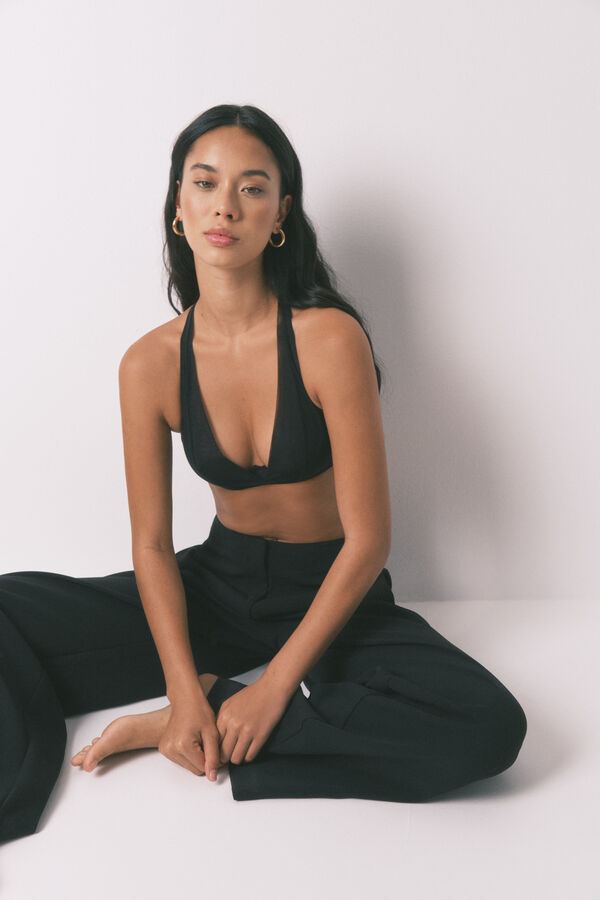 Women'secret Brasier cuello halter de tul negro con cierre especial  negro