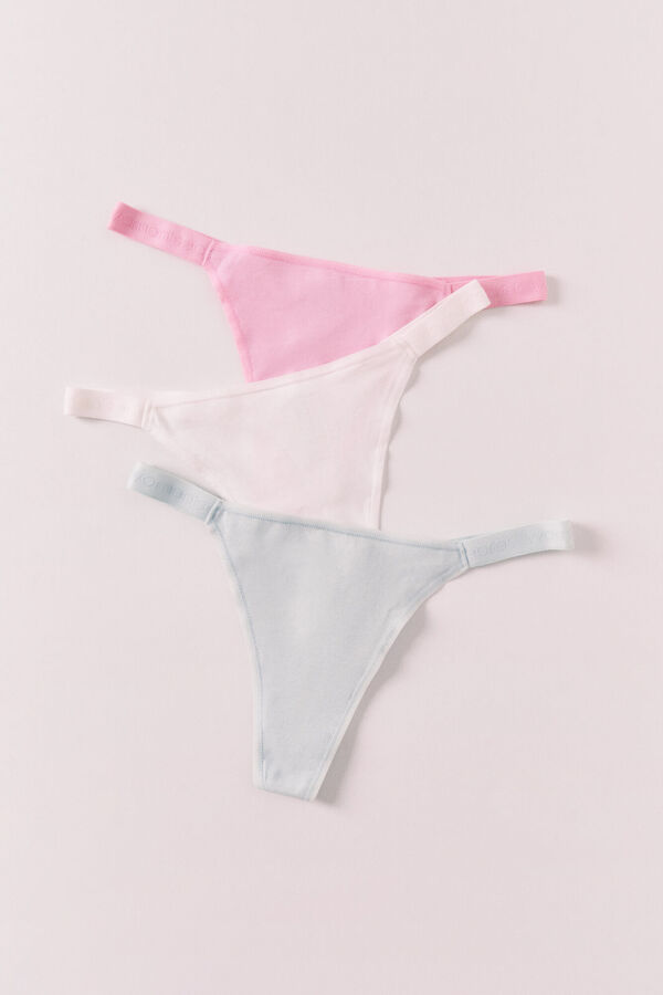 Women'secret Pack de 3 tangas de tira de algod&oacute;n con logo blanco