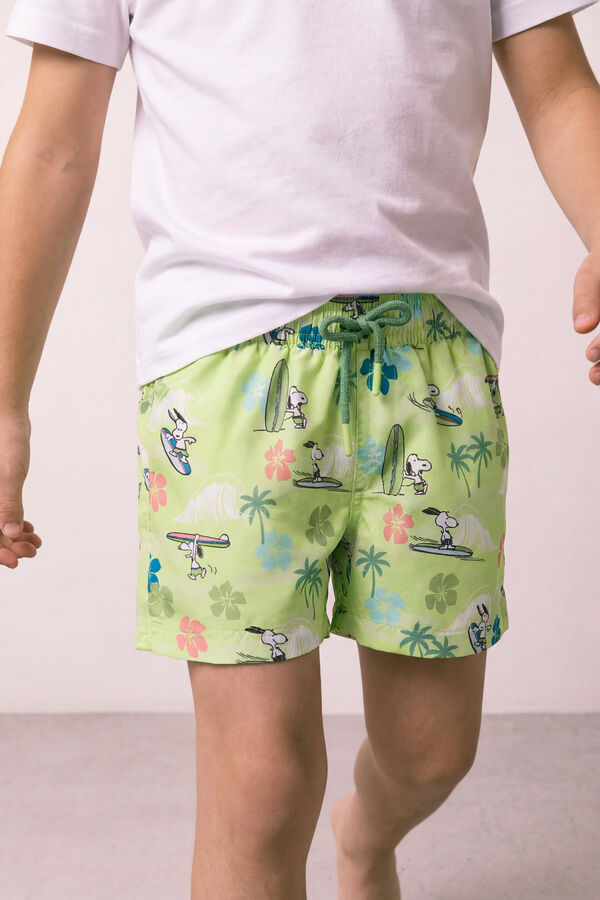 Women'secret Traje de ba&ntilde;o para ni&ntilde;o estampado tropical Snoopy verde