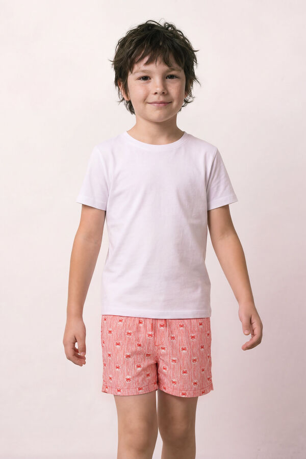 Women'secret Traje de ba&ntilde;o de ni&ntilde;o estampado de rayas y cangrejos coral