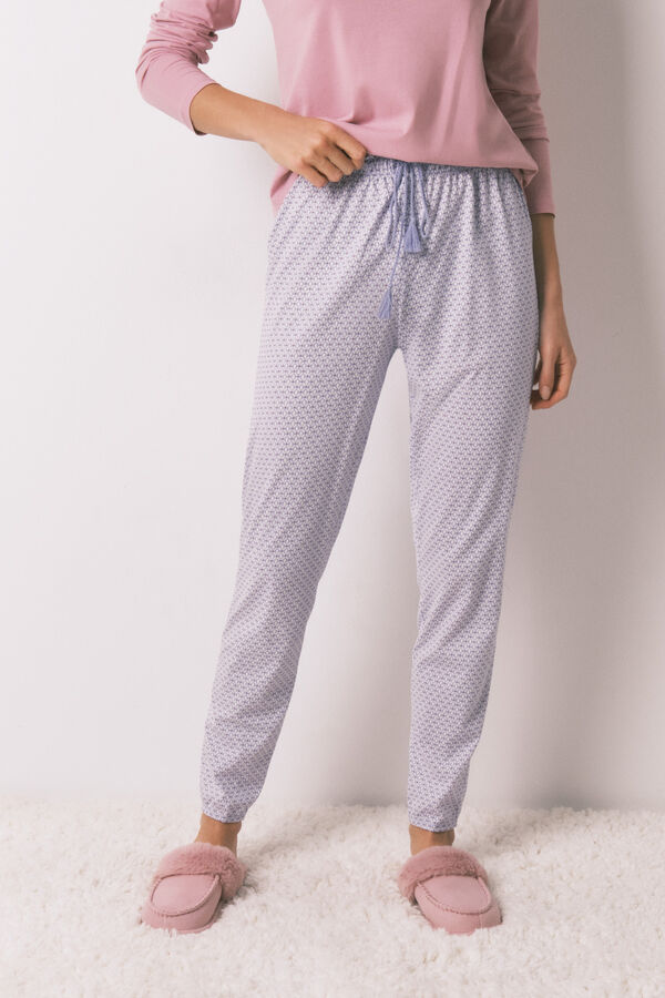 Women'secret Pantalón pitillo 100% algodón con estampado geométrico rosa