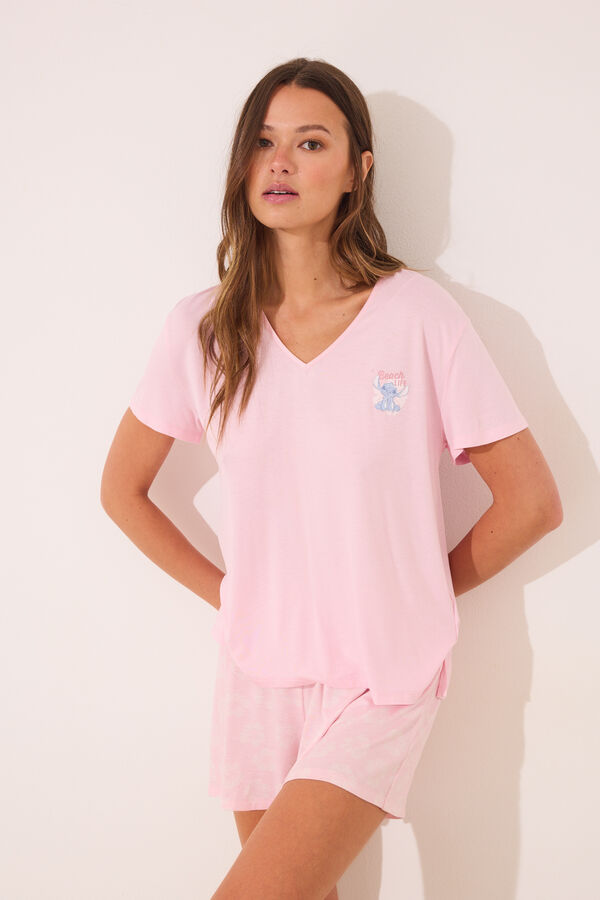 Womensecret Pijama corta rosa de Lilo y Stitch rosa