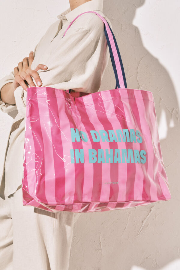 Women'secret Bolsa de playa de rayas rosa rosa