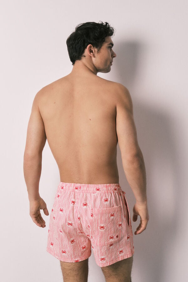 Women'secret Traje de ba&ntilde;o para hombre estampado de rayas y cangrejos coral