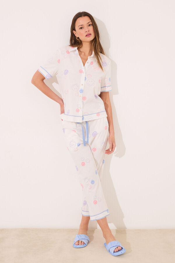 Womensecret Pijama camisera Smiley 100% algodón  marfil