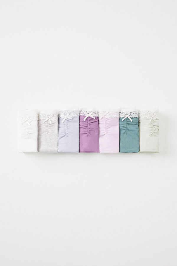 Womensecret Pack 7 panties clásicos algodón frunce y encaje blanco