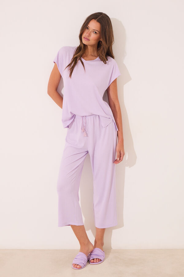 Womensecret Pijama Capri de viscosa acanalada morado/lila