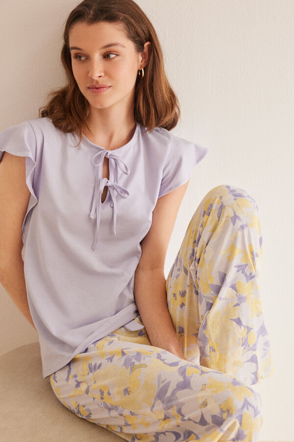 Womensecret Pijama 100% algodón flores lila morado/lila