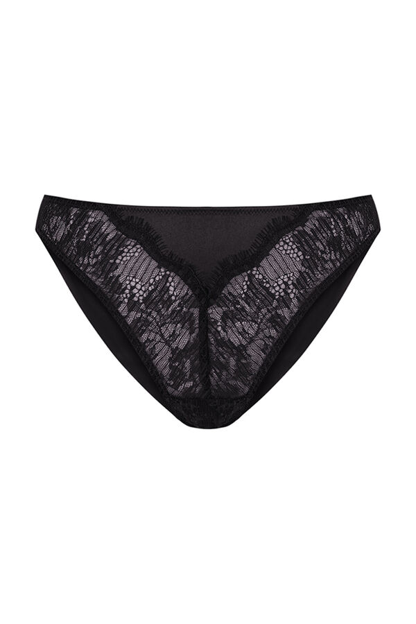Womensecret Panty clásico microfibra y encaje negro negro