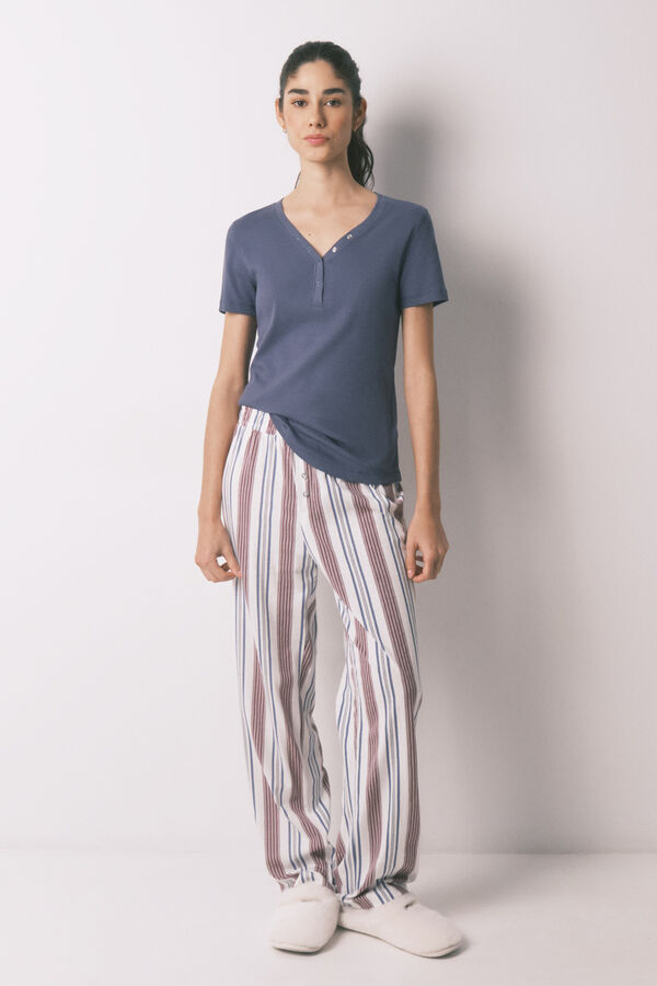 Women'secret Playera manga corta acanalada de algod&oacute;n azul azul