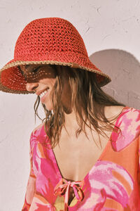 Women'secret Sombrero bucket de rafia bicolor