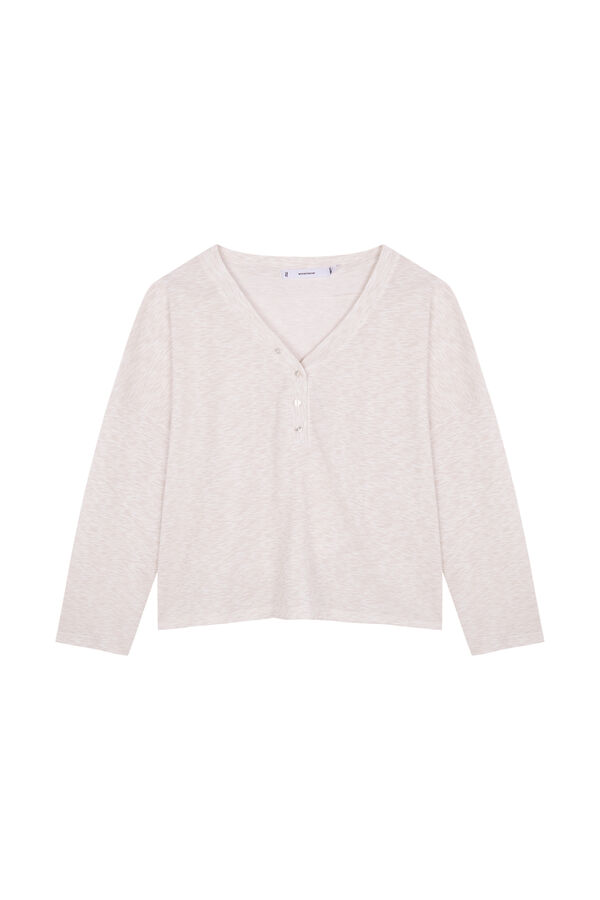 Women'secret Playera de manga larga con estampado de gofre color marfil marfil