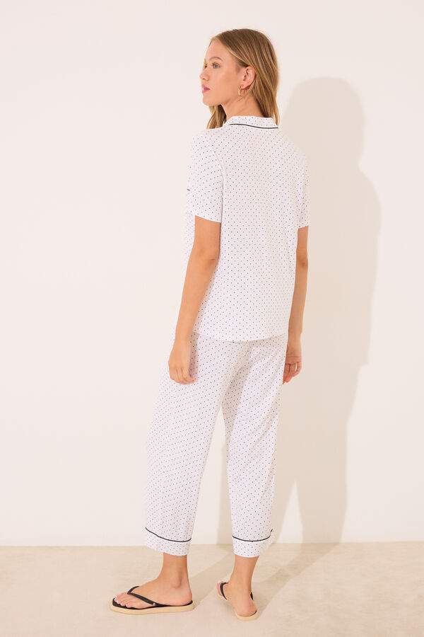 Womensecret Pijama camisera Capri de puntos blancos blanco