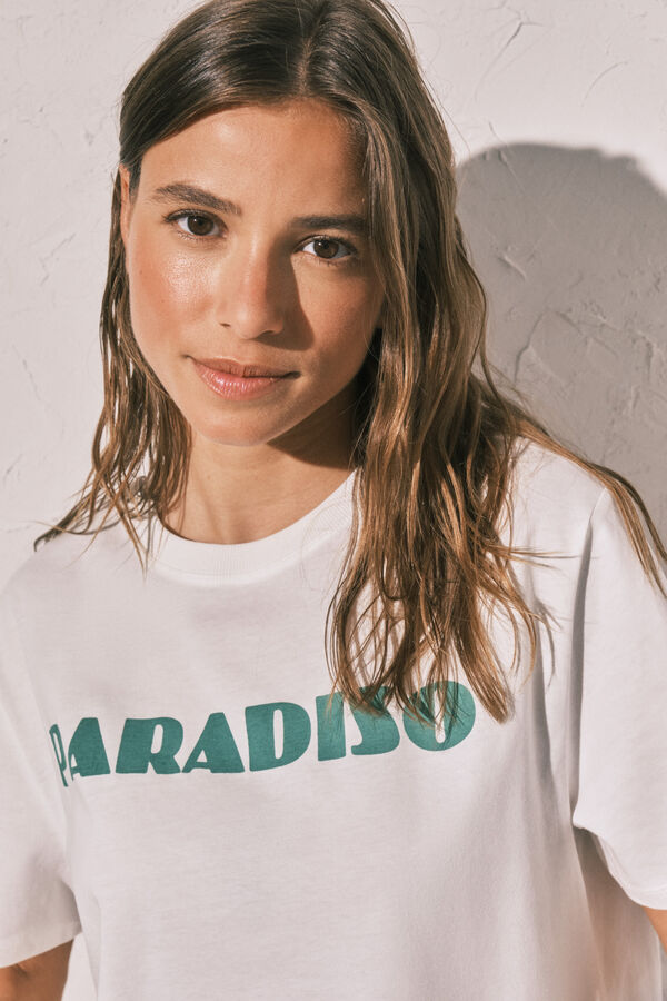 Women'secret Playera oversize de algod&oacute;n blanco marfil