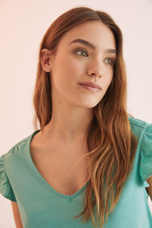 Womensecret Pijama corta flores 100% algodón verde
